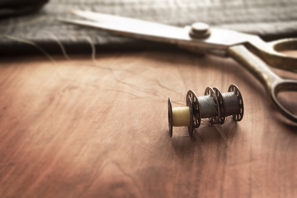 Bespoke using Old Sewing Machine, Bobbins, With Gold (Brass), Scissors